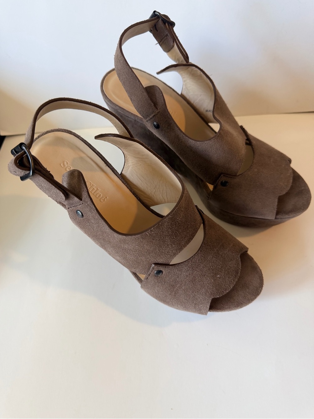 See by Chloe Brown Suede Platform Wedges, Euro size 39